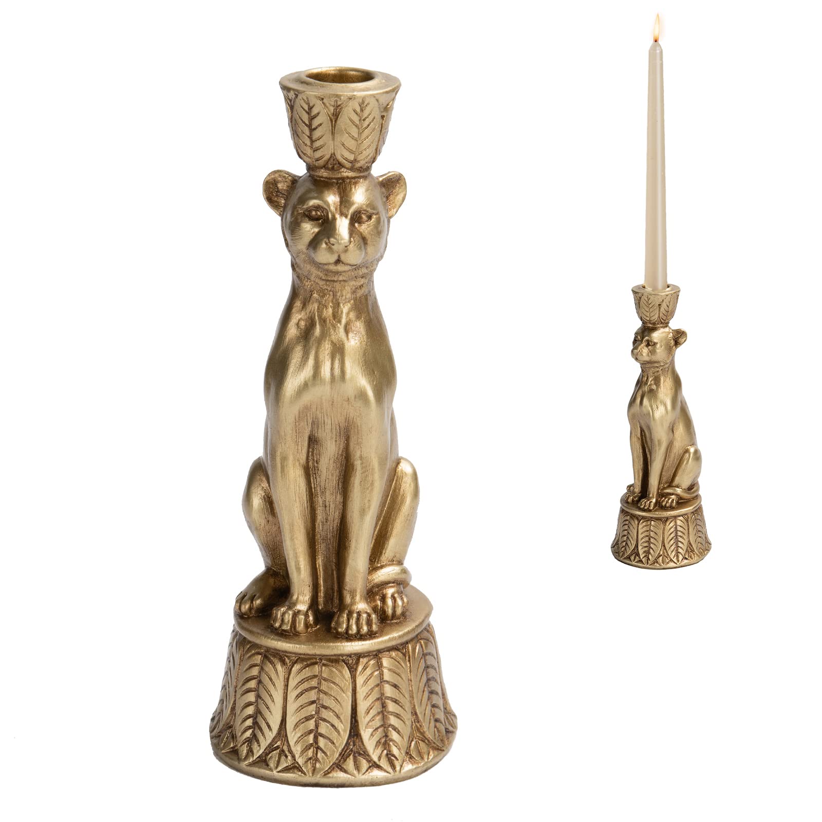 Photo 1 of Candle Stick Holder Table Decor - Leopard Resin Modern Golden Candlestick Holder Coffee Table Decor Gold Candle Stand for Living Room 3.25 x 3.25 x 9.25 Inch Guichifun