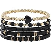 Hilufiet 4pcs Bohemian Heart Elastic Beaded Bracelets Set Multilayer Stackable Surfer Summer Beach Vacation Stretch Bracelets for Women Men