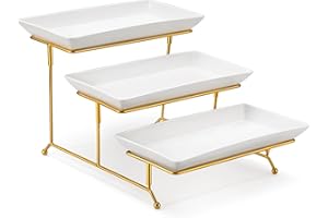 MALACASA 3 Tier Serving Trays for Party, Porcelain Serving Platters and Trays, 12 Inch Tiered Tray Stand, Fruit Tray, White T