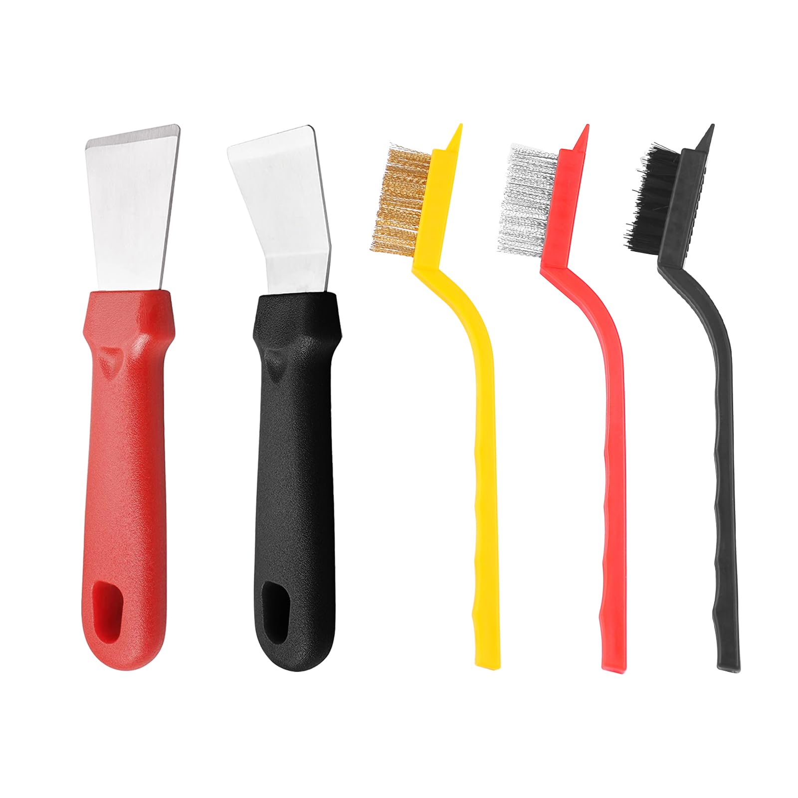 JJWNMLL 2Pcs Cleaning Scraper for Ovens, Stoves, Induction Hob,Freezer Stainless Steel Multi Kitchen Scraper with Grindstone 3pcs Cleaning Brushes(Red&Black)