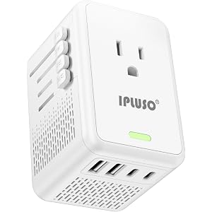 Converter for European Travel with AC Socket, 2 USB C & 2 USB A Ports | Specially for Hair Dryers, Compact Voltage Converter