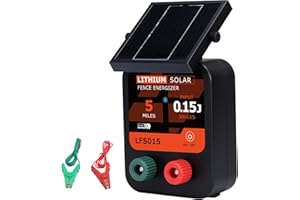 BEIYI Lydite Solar Electric Fence Charger - 5 Miles Range 20 Acres 0.15 Stored Joules Energizer in Lithium Battery 1.8W Solar Panel Solar Powered Fence Charger for Livestock