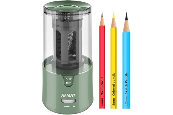 AFMAT Electric Pencil Sharpener, Auto Stop, Super Sharp & Fast, Electric Pencil Sharpener Plug in for 6-12mm No.2/Colored Pen