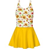 Yousie Girls Swimsuit One Piece Tropical Kids Bathing Suit Swimwear Adjustable Swim Dress 5-9 Years