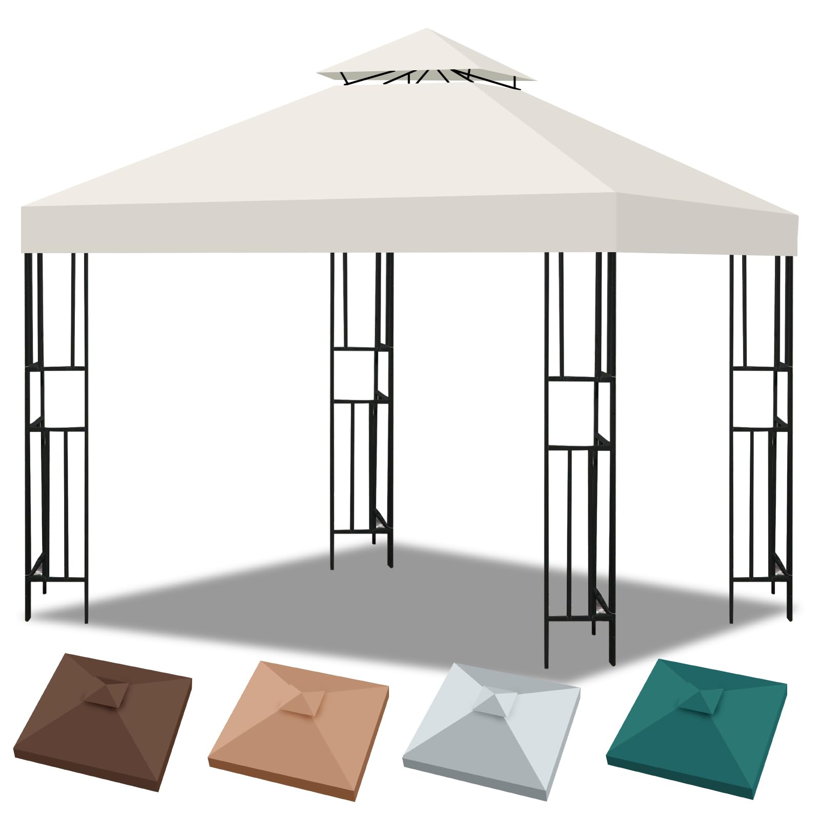 Photo 1 of 10x10 Canopy Replacement Top, Double Tiered Gazebo Cover with Air Vent Heavy Duty, Waterproof Gazebo Roof with Upgraded 300D Polyester for Outdoor Patio Garden Canopy