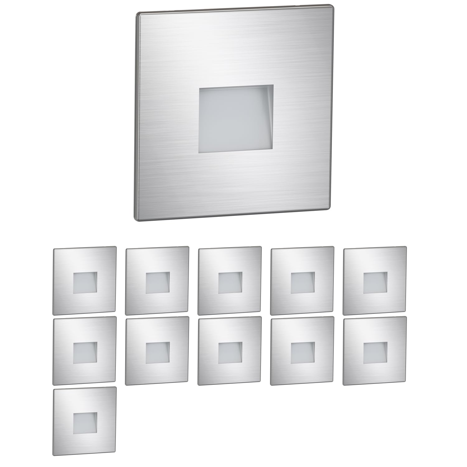 ledscom.de 12 LED Staircase Light/recessed wall Light FOW for Indoor and Outdoor, Downlight, Angular, Stainless Steel, 85 x 85mm, Cool White