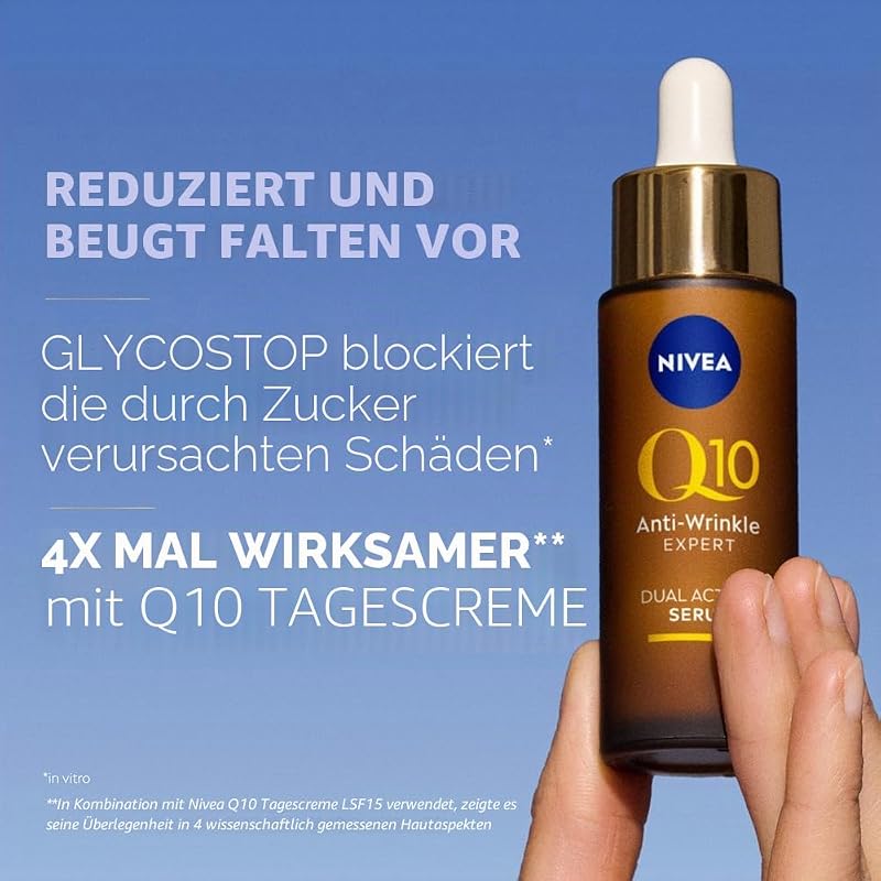 Q10 Anti-Falten-Serum Expert Double Action (30 ml), Gesichtsserum mit Anti-Aging-Technologie, Anti-Aging-Gesichtswasser, blockiert Zuckerschäden
