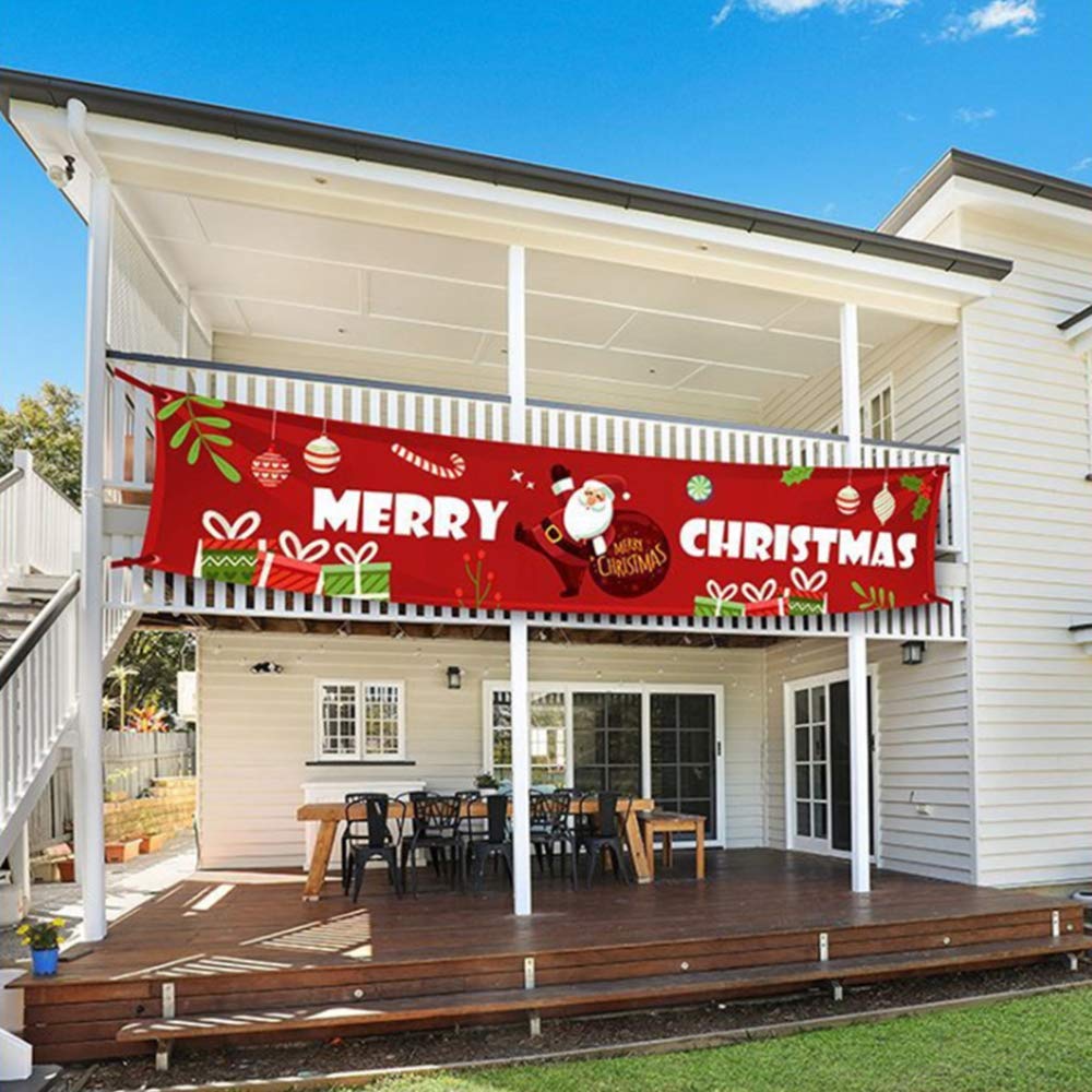 Merry Christmas Banner Large Xmas Yard Banners Christmas Party Decoration Supplies Home Holiday Bunting Banner Outdoor Indoor Christmas Decorations(9.8x 1.6 feet)