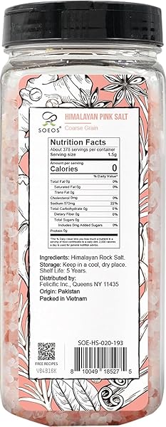 SOEOS HIMALAYAN SALT – COARSE GRAIN, 20 OZ, HIMALAYAN PINK SALT, PURE ROCK SALT FOR GRINDERS AND SALT MILLS, KOSHER & NATURAL CERTIFIED, HEALTHY