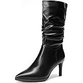 DREAM PAIRS Women's Mid Calf Boots High Heels Pointed Toe Zip Fashion Dressy Boot