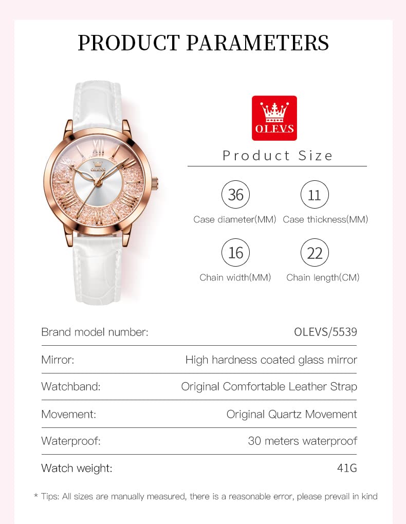 OLEVS Leather Watch for Women Classic Vintage Women Watches Roman Numerals Ladies Dress Watch Waterproof Analog Quartz Womens Wrist Watches Relojes para Mujer Pink, Red, White Leather Strap