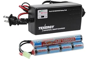 Tenergy Charger and 9.6V NiMH 1600mAh Rechargeable Butterfly Battery Pack with Mini Tamiya Connector for AEG