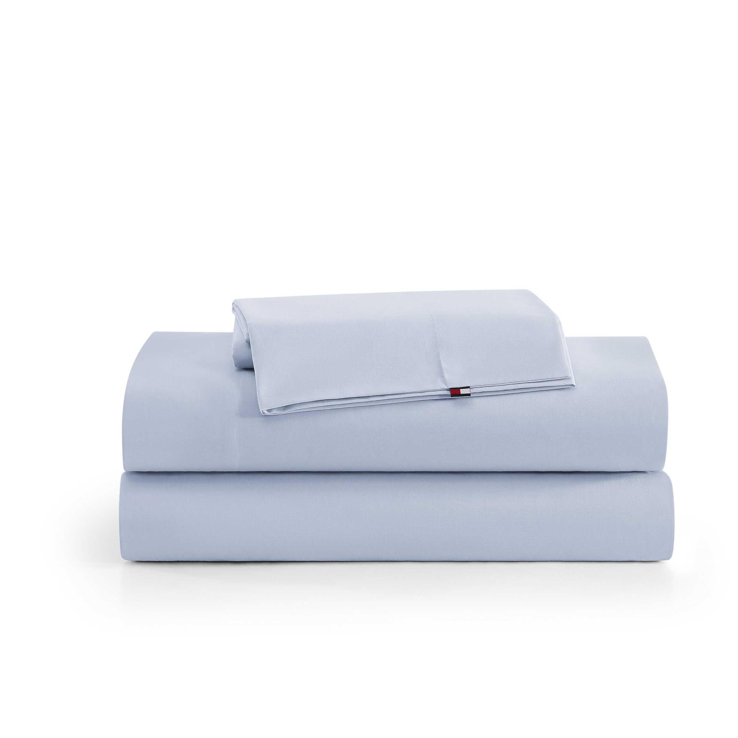 Photo 1 of Tommy Hilfiger - Twin XL Bed Sheets, Moisture-Wicking Cotton Bedding with Matching Pillowcase, Lightweight Bed Set, Deep Pockets, Dorm Essentials, Oeko-Tex Certified (Performance Cooling Light Blue)