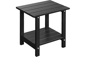 LOENIY Adirondack Outdoor Side Table, 16.6" Small Patio End Table, 2-Tier HDPE Plastic Table for Poolside Porch Garden, Weather Resistant & Easy Assembly (Black, Rectangle)