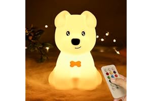 PAMANO Dog Night Light for Kids, Nursery Light Silicone Cute Bedside Lamp with Battery, 9 Colors Changing Tap Control Baby Animal Night Light USB Rechargeable Puppy Lights for Toddler Room Decor