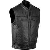 FOXKULL SOA Motorcycle Leather Vest for Men biker Club Style vest with Concealed carry Gun Pocket