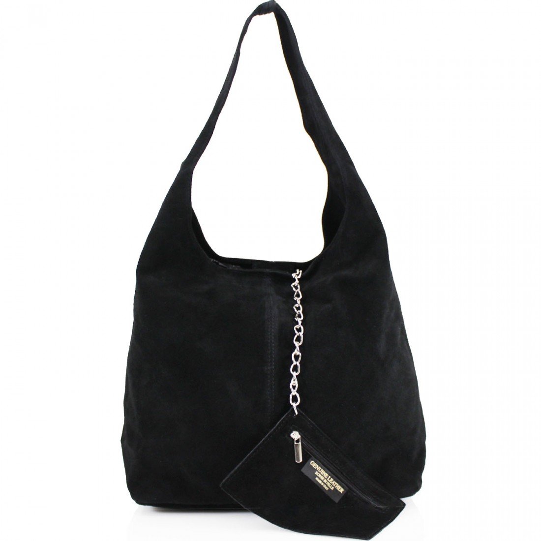 Ambra women’s suede handbag, shoulder bag, leather bag, shopper bag, WL818 Black Size: XL