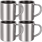 Cunhill 4 Set Small Stainless Steel Coffee Mug 10oz/300ml Metal Double Walled Cups Camping Mug with Handle Dishwasher Safe Tea Cups for Camping Travel Outdoors Rv Keep Drinks Hot