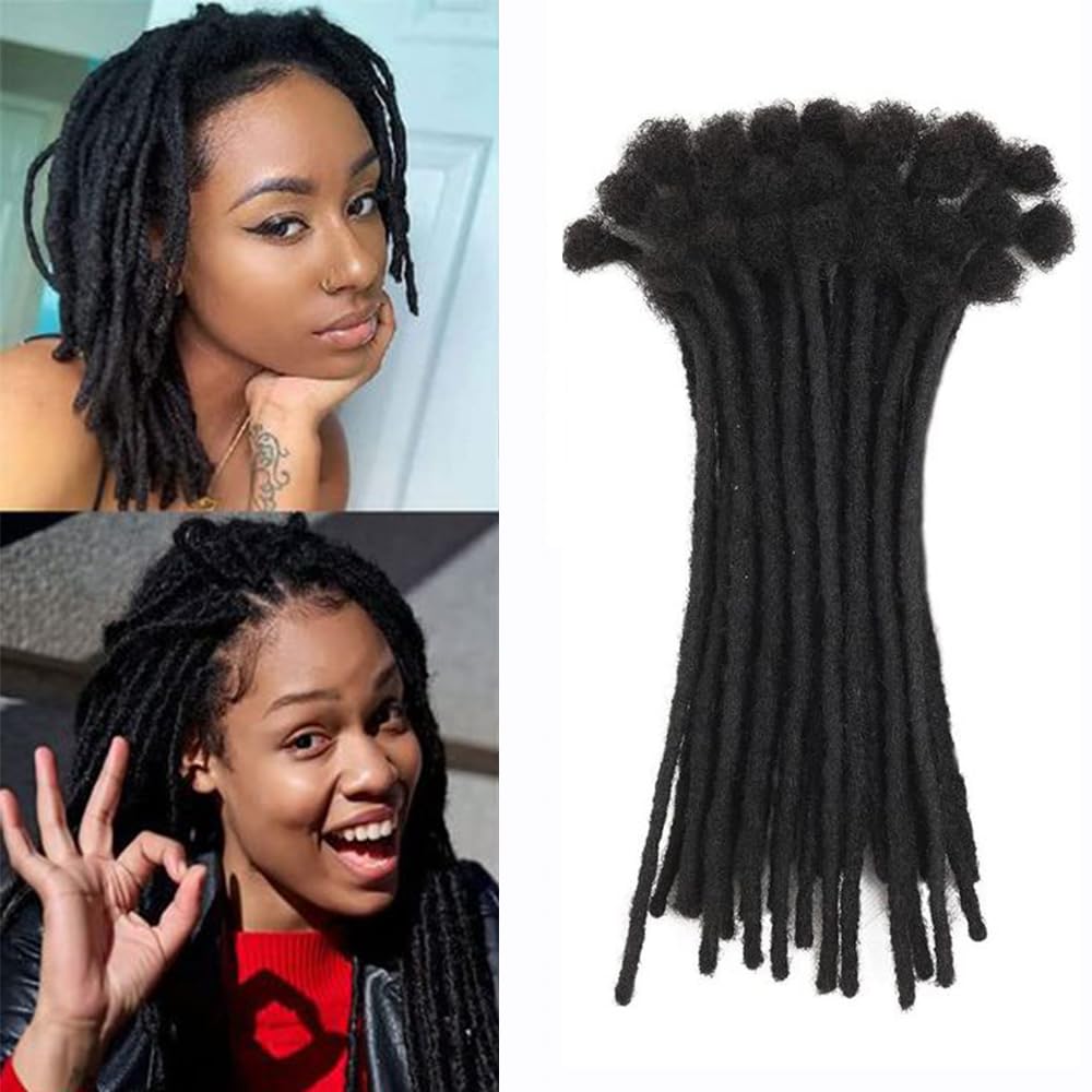Datanala100% Human Hair Dreadlock Extensions 0.6cm Thickness Full Head Handmade Permanent loc Extensions Bundles Can Be Dyed Bleached Curled and Twisted for Man/Women/Kid (1B, 8Inch/20Strands) — image 1