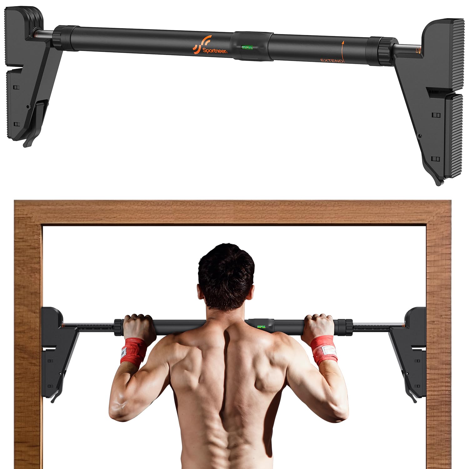 Photo 1 of Sportneer Pull Up Bar: Adjustable Width Locking Mechanism Chin up Bar without Screws - Strength Training Pull-up Bar for Doorway with Non-slip Comfort for Home Gym Upper Body Workout