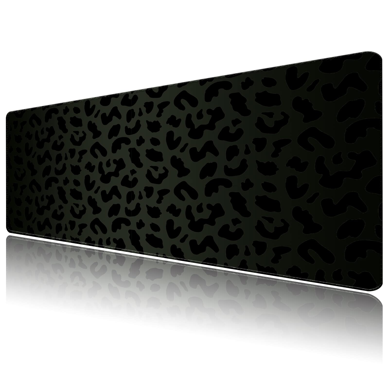 Photo 1 of Deokke Extended Large Computer Gaming Mouse Pad Desk Mat(31.5×15.7 in),Desk Pad with Non-Slip Base Stitched Edges,Suitable for Work Office Large Gaming Mouse Pad Desktop Pad-Black Leopard Cheetah