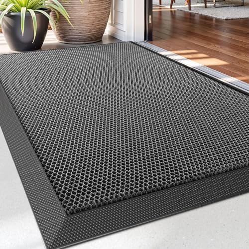 61+3471o+rL Dexi Fußmatte Außen 43 X 76 Cm, Extrem Rutschfeste Schmutzfangmatte, Langlebig Fußabtreter Außenbereich, Robust Fussmatte Aussen Wasserdichte Türmatte Für Die Haustür, Dunkelgrau