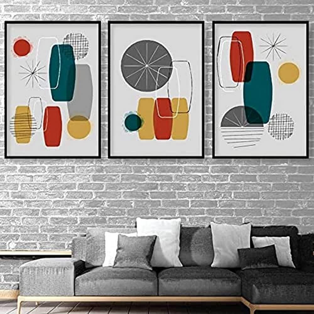 Artze Wall Art Mid Century Modern Abstract Geometric Print, 3-Piece Set, A2 Size