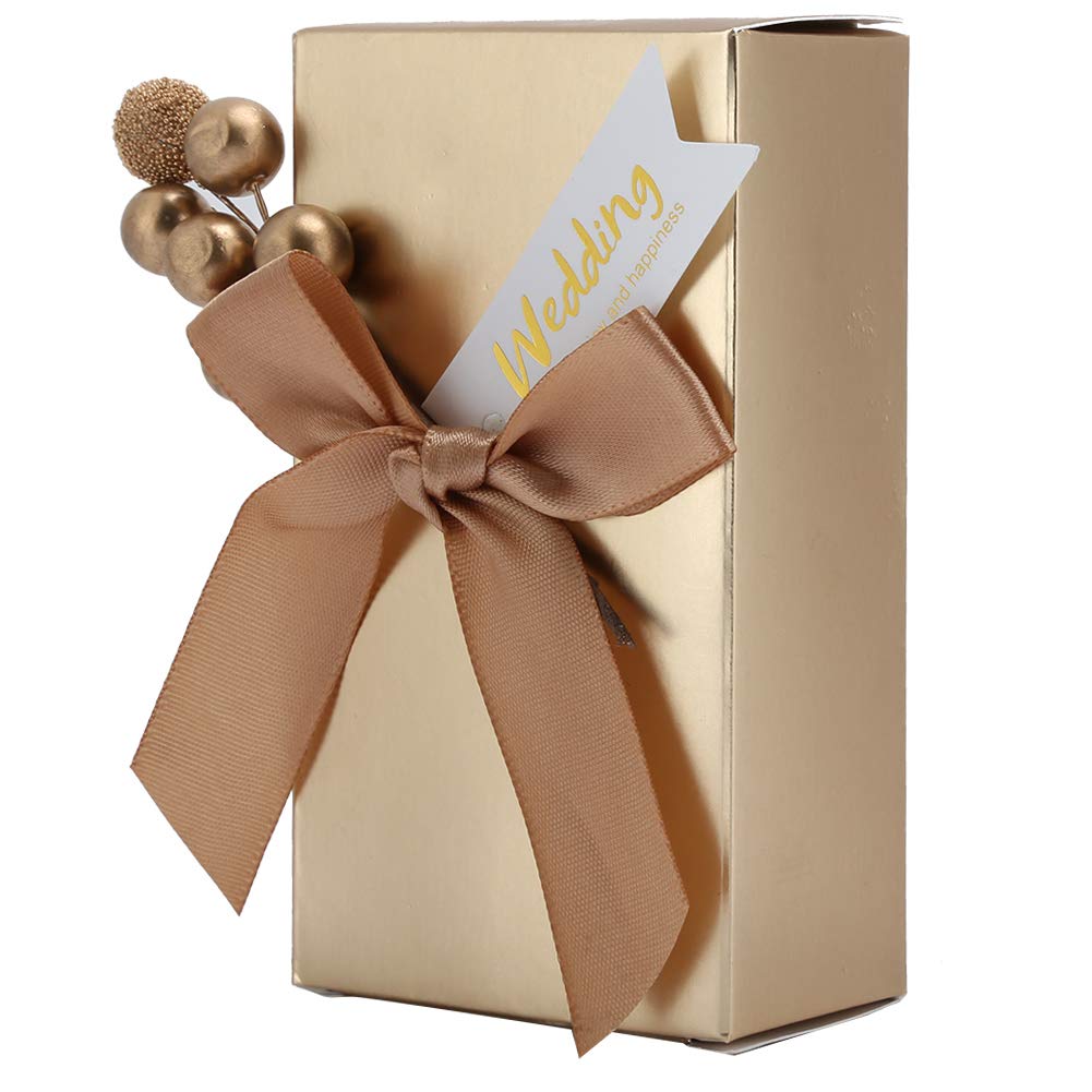 50-Piece Champagne Gold Candy Gift Boxes for Wedding Favors, Elegant Wedding Party Favor Boxes with Bowknot for Baby Shower, Christmas, Graduation Gifts