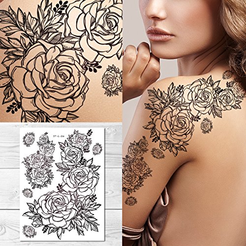 Supperb Temporary Tattoos - Hand Drawn Black Roses Flowers
