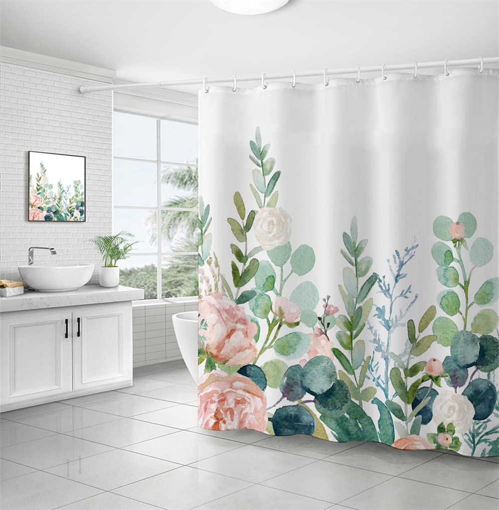 TURIM Green Leaf Shower Curtain 240 x 200 cm Water-Repellent Anti-Mould Fabric Bathroom Curtain Motif E 240 x 200 cm