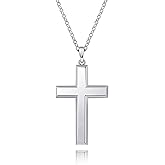 Cool Cross Pendant Necklace Classic High Polish Sterling Silver Shiny Cross Pendant Long Necklace for Men/Women