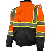 LOVPOSNTY Safety Work Bomber Reflective Jackets for Men, Winter High Visibility Fleece Liner Jacket ANSI Compliant Waterproof