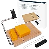 KITCHENDAO Replaceable Wire Cheese Slicer with Board, Tightness Adjustable Cheese Slicer, Beech Wood Cheese Cutter for Block Cheese, Easy to Replace, with 2 Extra Upgrade Strong Wires