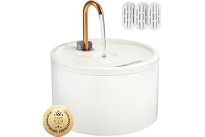 MISFANS Ceramic Cat Water Fountain - 2.1L/71oz - All-Ceramic Body & Pure Copper Water Spout - Non-Toxic - Automatic Pet Drinking Fountain Indoor with Ultra-Quiet Pump, and 3Pcs Filter & Sponge (White)