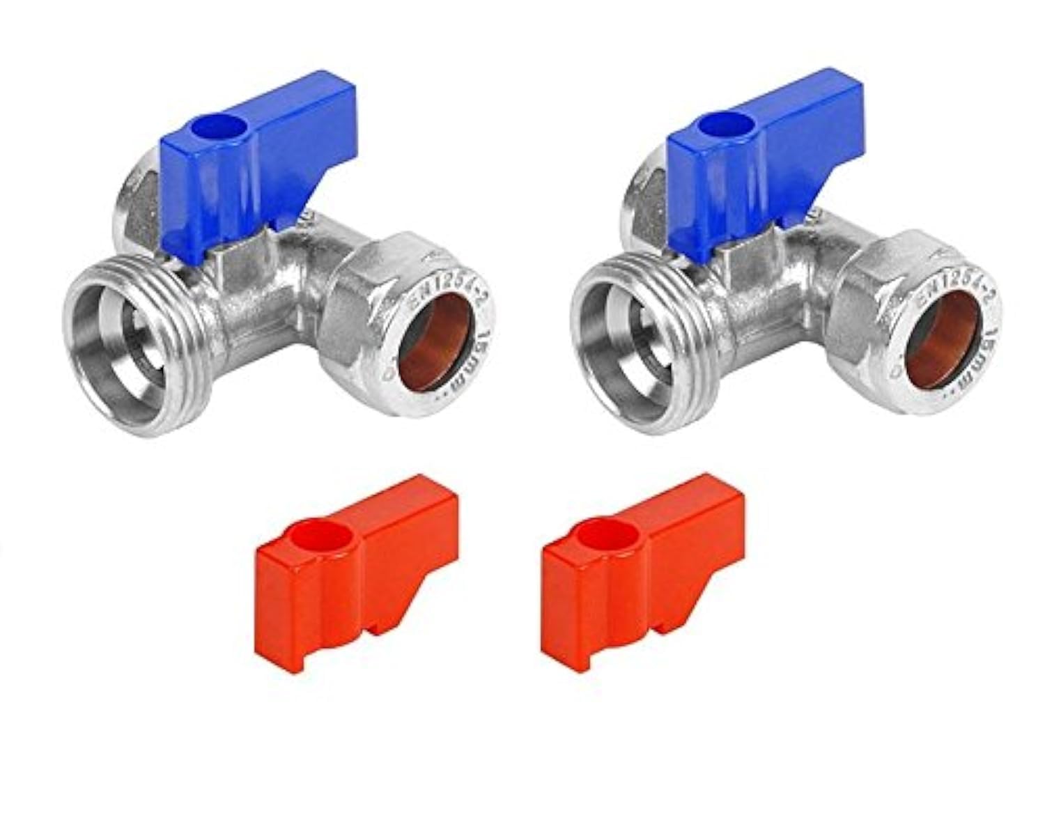 Invero® Hose Taps Tee Shaped (1 Pair) Includes 2X Blue Handles and 2X Red Handles (Hot and Cold)