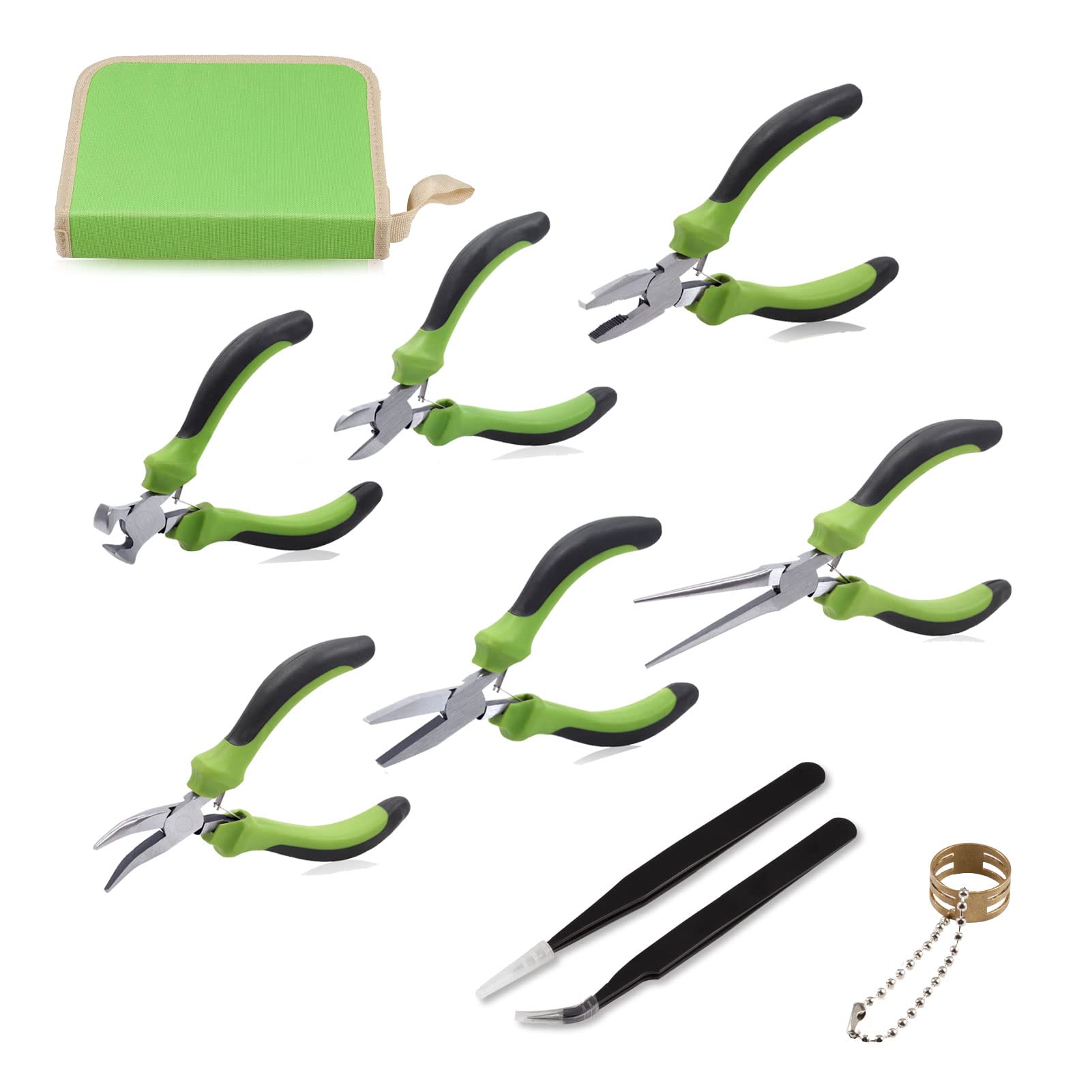 SPEEDWOX 6Pcs Mini Pliers Set with Case Include Flat Nose Pliers End Cutting Pliers Bent Nose Pliers Diagonal Pliers Lineman's Pliers Needle Nose Pliers with 2 Tweezers for Making Crafts, Repairing