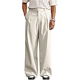 BEAUDRM Men's Pleated Baggy Dress Pants High Waisted Wide Leg Pants Casual Work Trousers with Pockets Slacks for Men