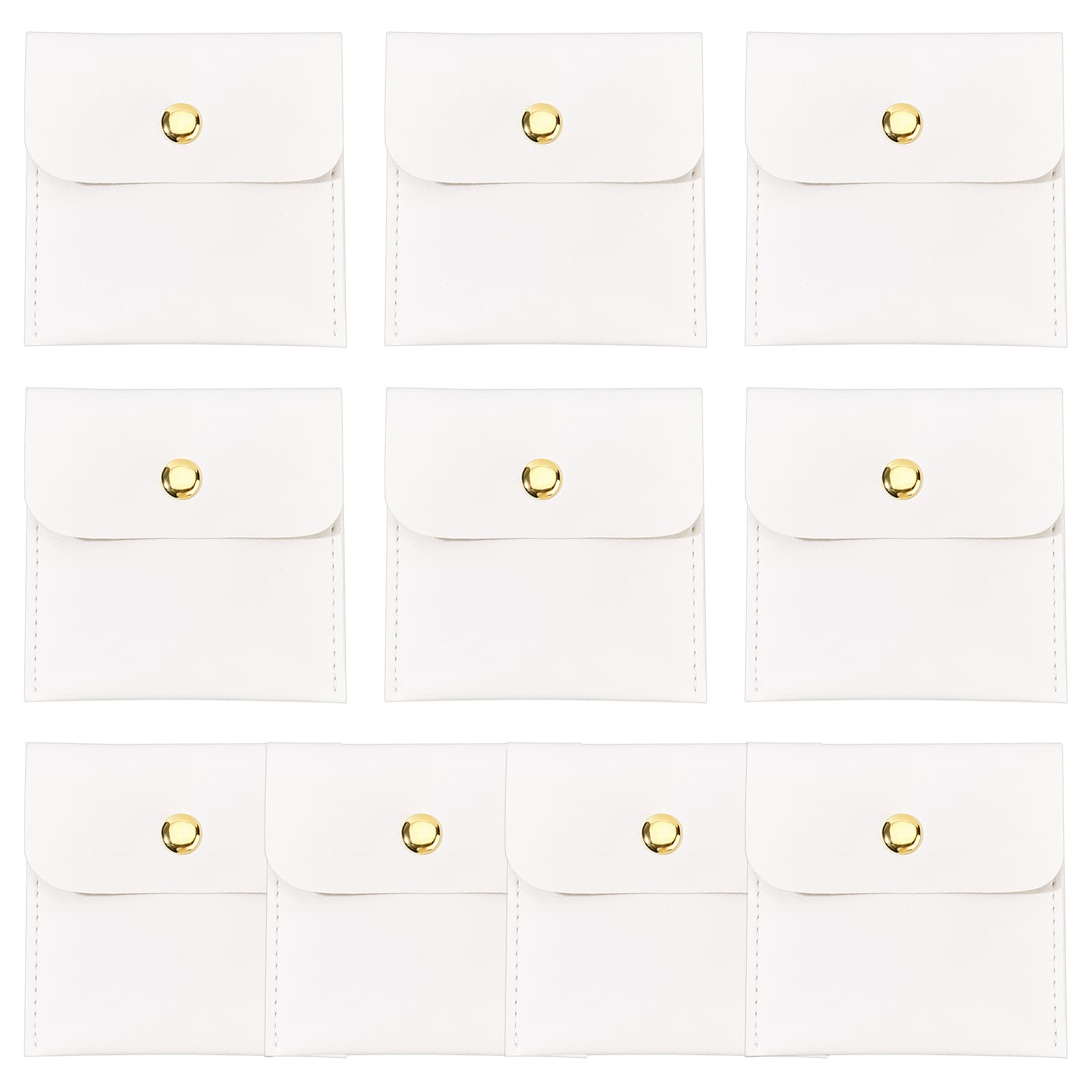 BENECREAT 10Pcs White PU Jewelry Pouch, 8x8cm Valentine's Day Square Small Travel Bag with Snap Button for Festival, Wedding Party Favor Gift Wrapping Bag