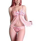 Littleforbig Women Nightwear Lace Babydoll Strap Chemise Halter Lingerie V Neck Sleepwear - Usagi Moon Teddy Friends