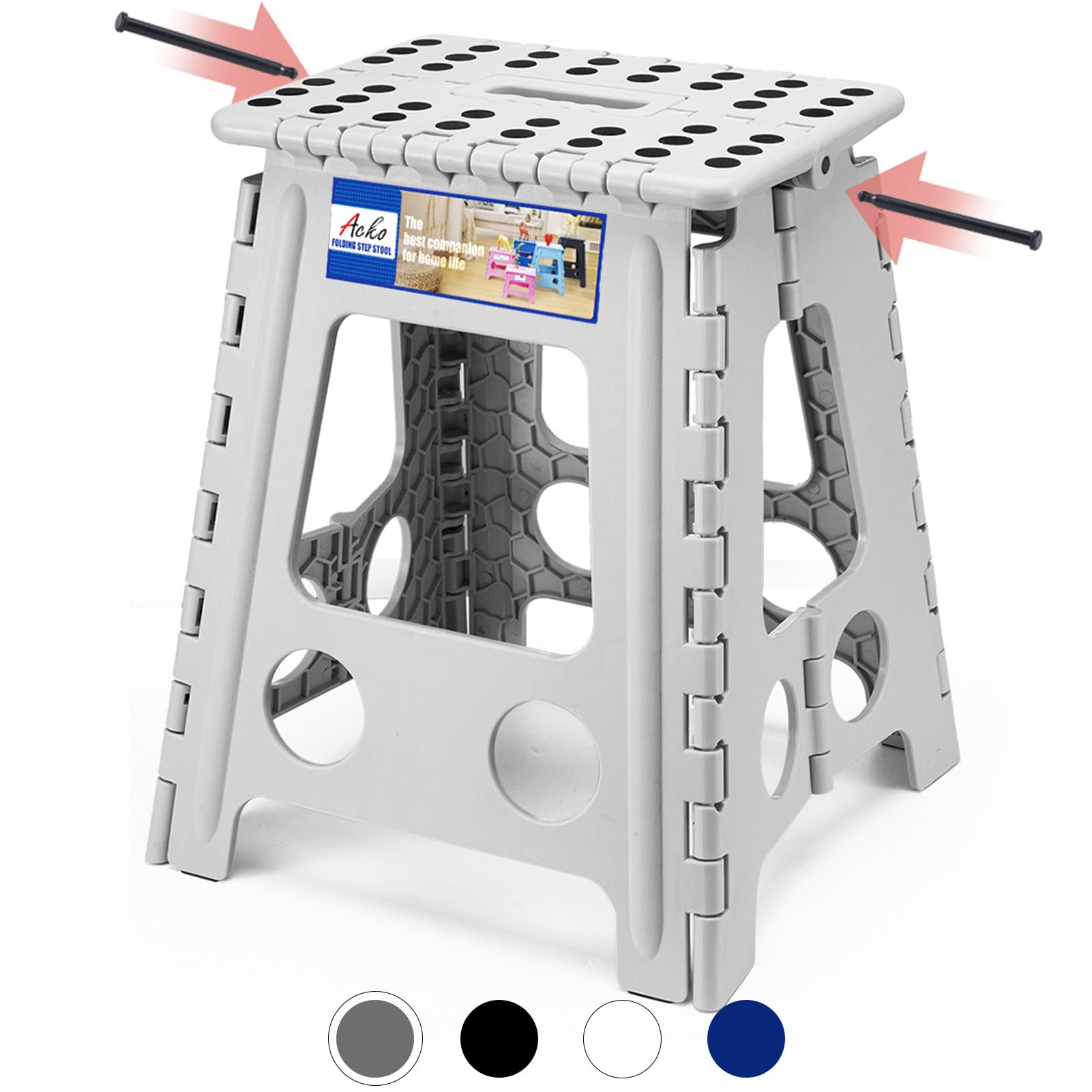 ACKO Folding Step Stool Foldable 16 Inch 400 lbs Capacity, Plastic ...