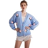 Migratory Bird Guide Cardigan Sweater for Women, Long Sleeve V-Neck Button Knit Flower Outfit