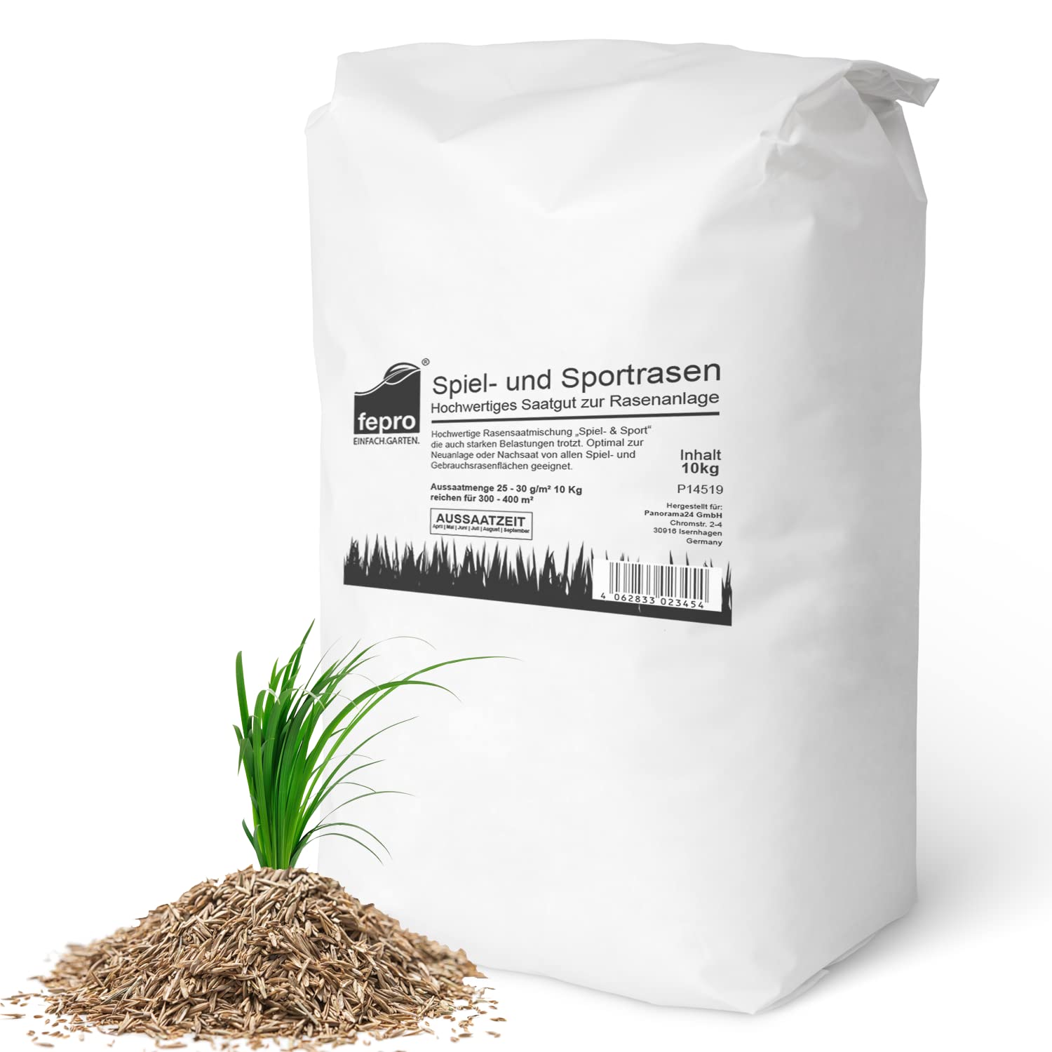 10kg Rasensamen Sport und Spiel schnellkeimend 400m², robust, tiefgrün, ideal für Neuansaat und Nachsaat, Rasensaat Grassamen Frühjahr
