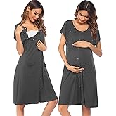 Ekouaer 3 in 1 Labor/Delivery/Hospital Gown Nursing Dress Maternity Nightgown Sleepwear for Breastfeeding with Button S-XXL