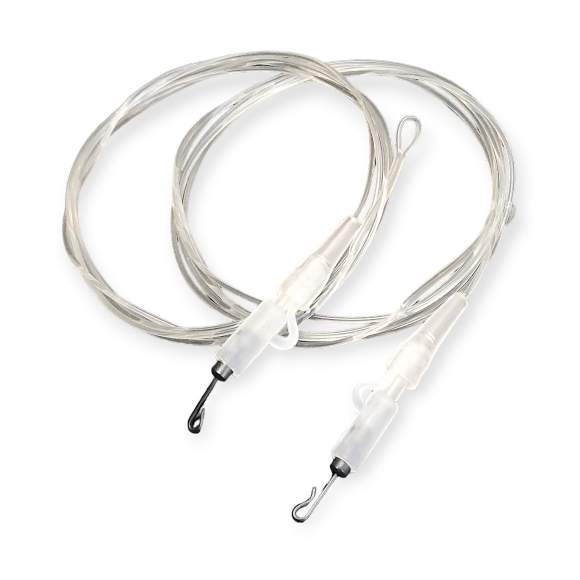 Twin pack fluorocarbon carp Leaders Carp safety lead Clips Quick Change swivels (Clear)