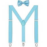 habibee Suspenders and Bow Tie Set for Men, Adjustable Elastic Braces with Y-Back, Diverse Colors, Strong Clips