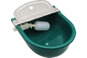 Achicklead Plastic Automatic Water Bowl with Stainless Steel lid, Livestock Waterer for Cattle Horse Goat Sheep Dog, Water Trough Bowl with Float Valve (No Pipe)