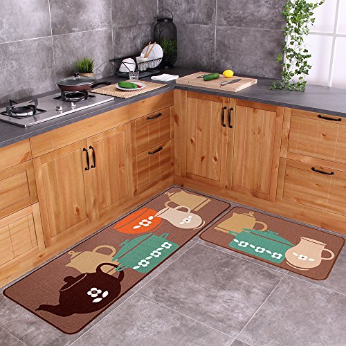 Carvapet 2 Piece NonSlip Kitchen Mat Rubber Backing Doormat Runner Rug