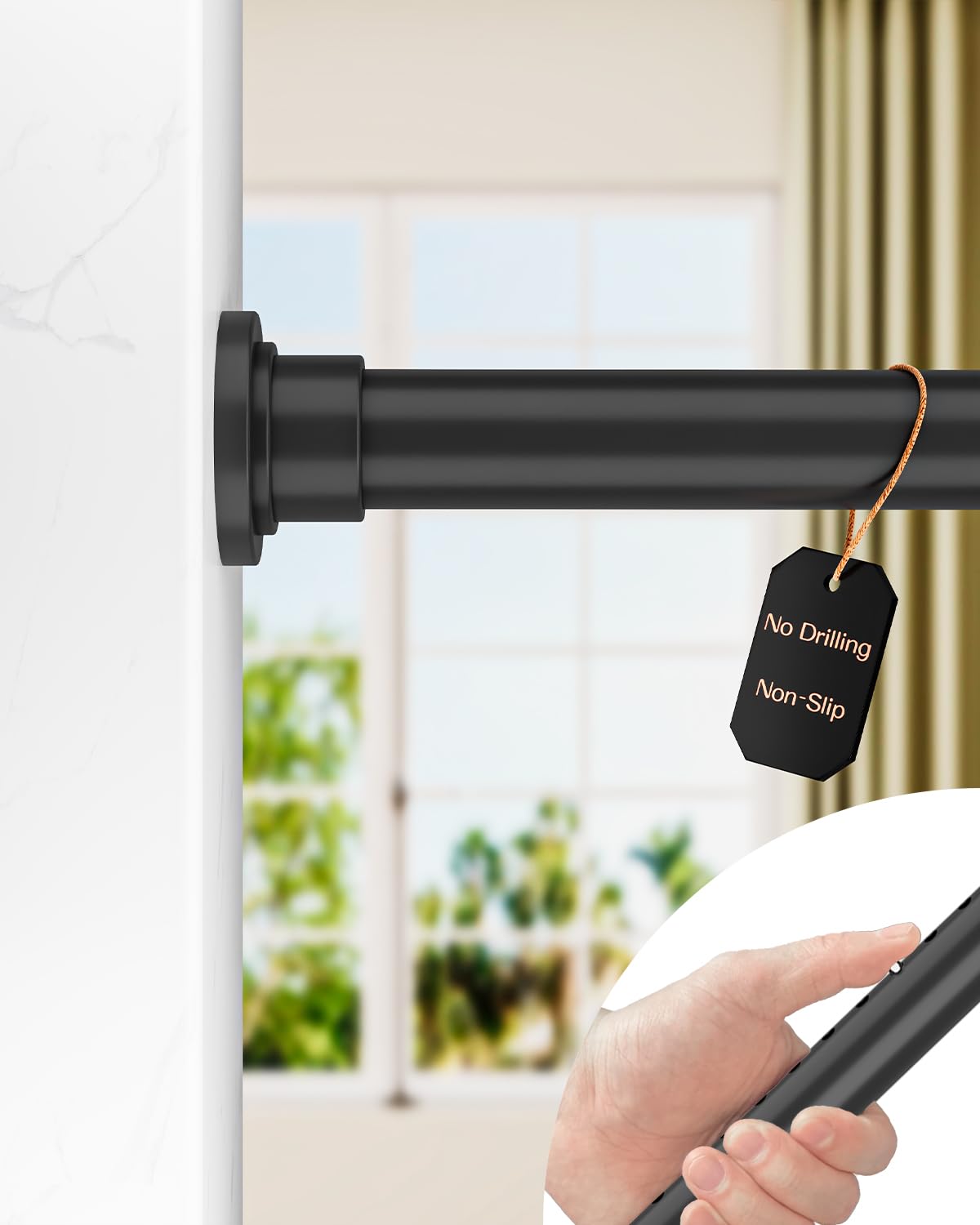 Photo 1 of ALLZONE Tension Curtain Rod for Window, 83-123 Inches, Heavy Duty Curtain Rods No Drilling, Non-Slip Bathroom Shower Tension Rod, Renter Friendly, Adjustable, Spring Loaded, Extra Long, Black