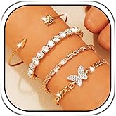 Sakytal Boho Gold Butterfly Chain Bracelets Set Plated Multiple Layered Stackable Open Cuff Wrap Bangle for Women(4Pcs)