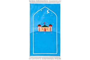SKATTOOTH Kids Prayer Rug, Prayer Mat Padded, Cartoon Praying Rug for Children Gift, Ramadan Gifts (Blue 3)